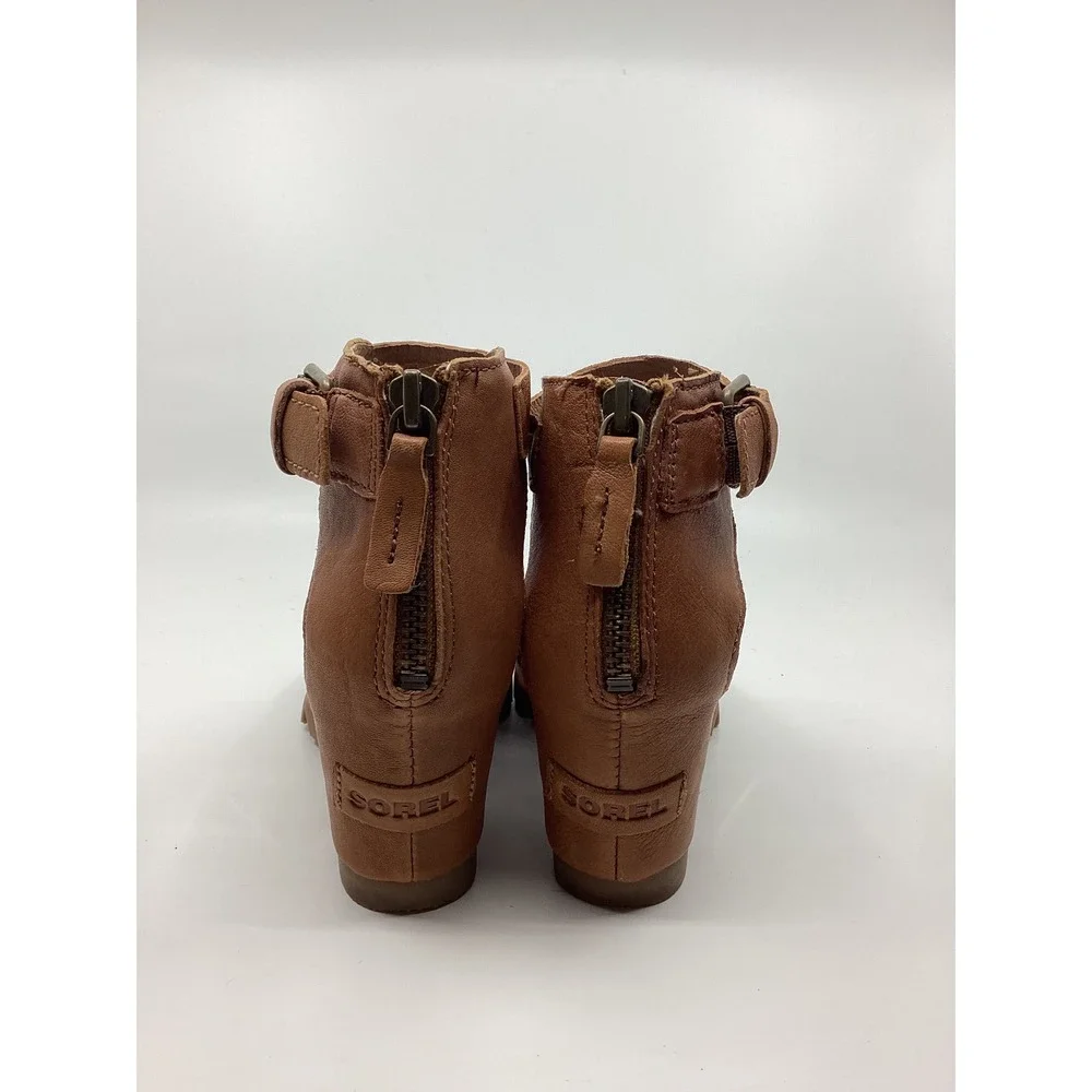 Sorel Joanie II Ankle Strap Wedge Sandals Brown Leather NL2832-224 Womens Size 8